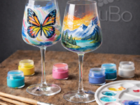 Weingläser bemalen Set - Komplett Set mit 2 Rotwein Gläsern - Beispielbemalung 3