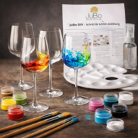 Weingläser bemalen Set – JuBo DIY Komplett Set mit 4 Rotwein Gläsern für kreative Glasmalerei