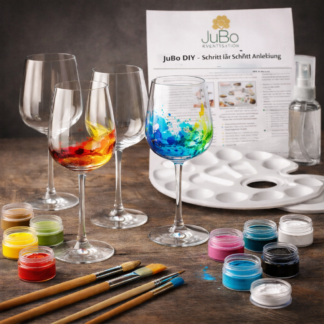 Weingläser bemalen Set - Komplett Set mit 4 Rotwein Gläsern - Beispielbemalung 1