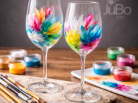 Weingläser bemalen Set - Komplett Set mit 2 Universal Weingläsern - Beispielbemalung 3