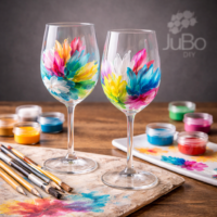 Weingläser bemalen Set – JuBo DIY Komplett Set mit 2 Weingläsern für kreative Glasmalerei