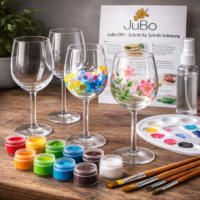 Weingläser bemalen Set – JuBo DIY Komplett Set mit 4 Weingläsern für kreative Glasmalerei
