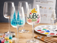 Weingläser bemalen Set - Komplett Set mit 4 Weisswein Gläsern - Beispielbemalung 1