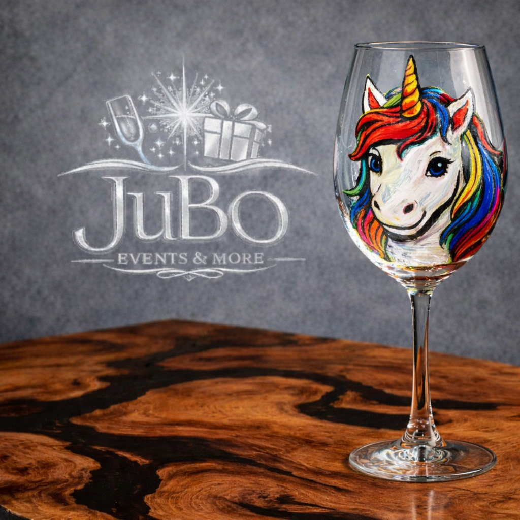 Selbst bemaltes Weinglas mit Einhorn