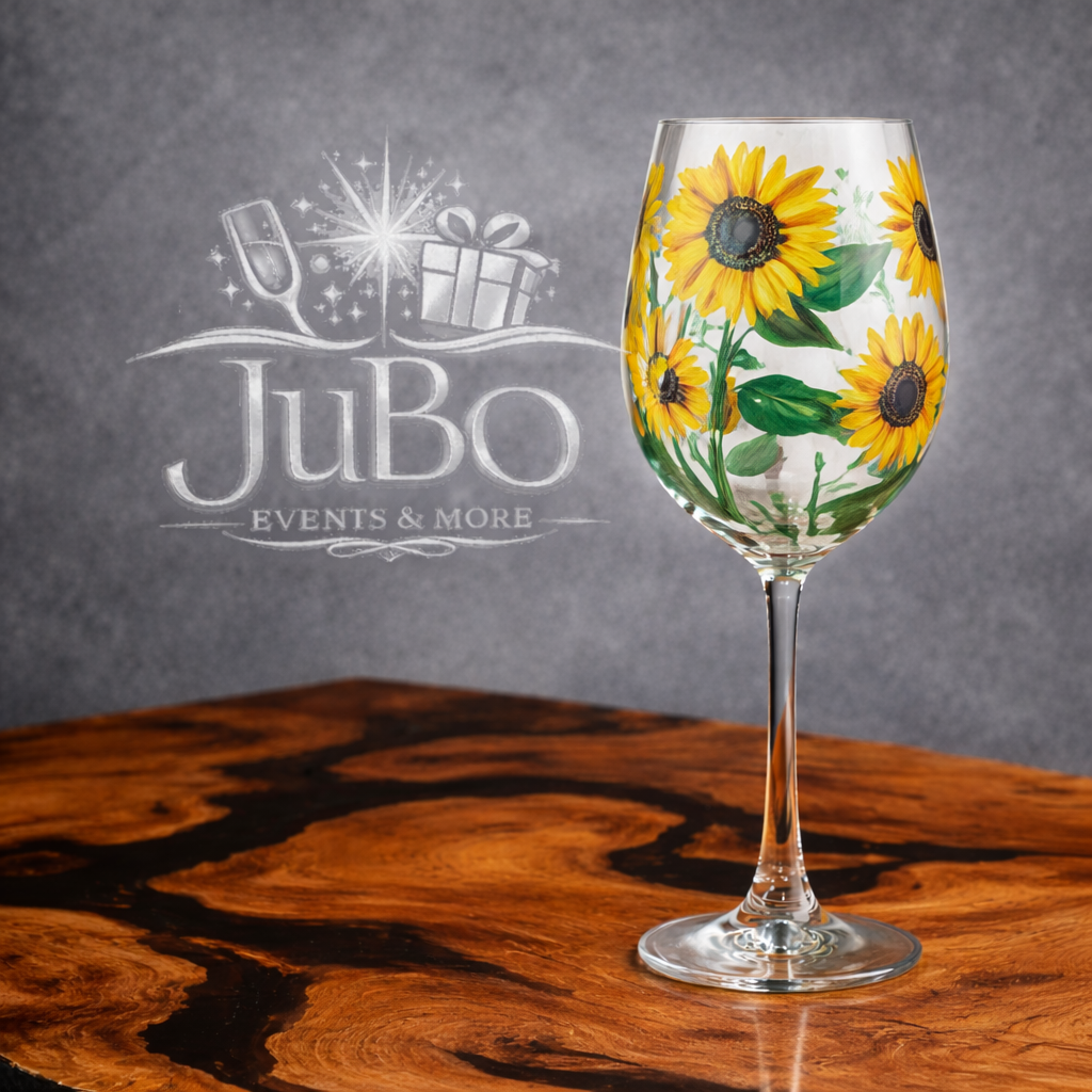 Weinglas Design mit Sonnenblumen bemalt