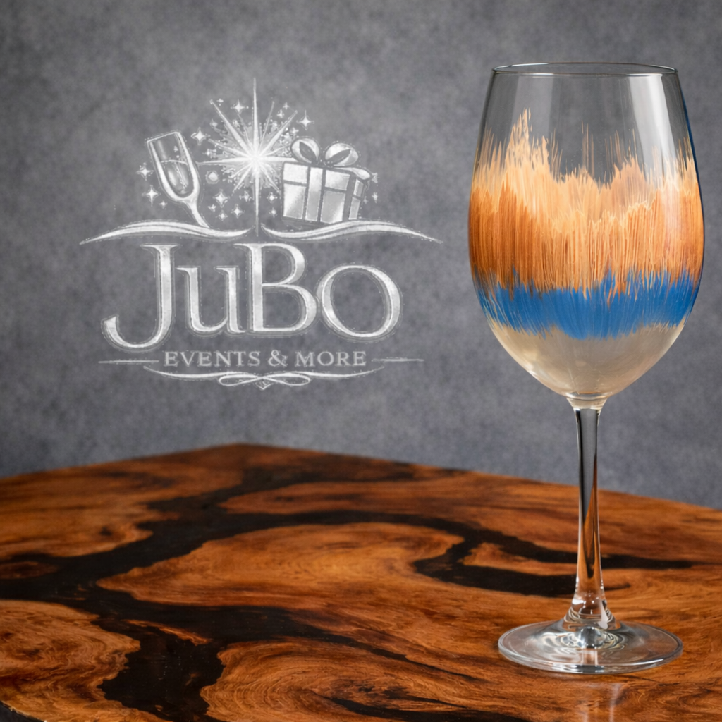 Weinglas Design mit Verlauf in Gelb Blau bemalt