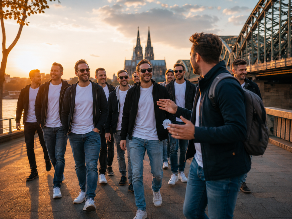 JuBo Tour Guide begleitet eine JGA Gruppe durch Köln