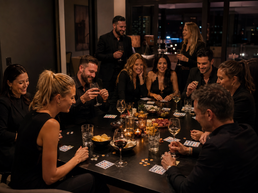 Private Gruppe beim Bingo am Tisch