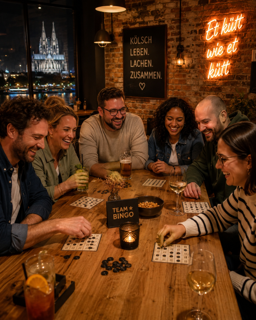 Team sitzt gemeinsam beim Bingo in Köln