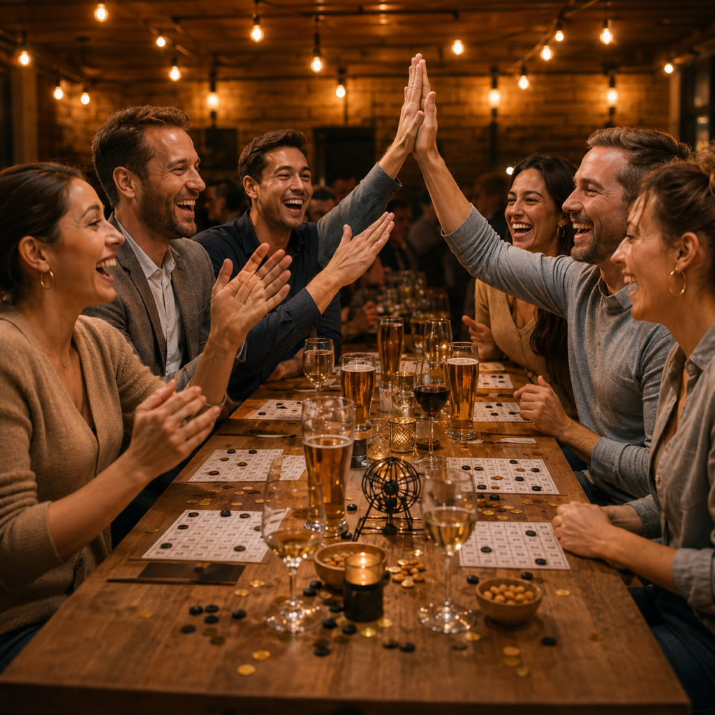 Gruppe spielt gemeinsam Motto Bingo in Köln